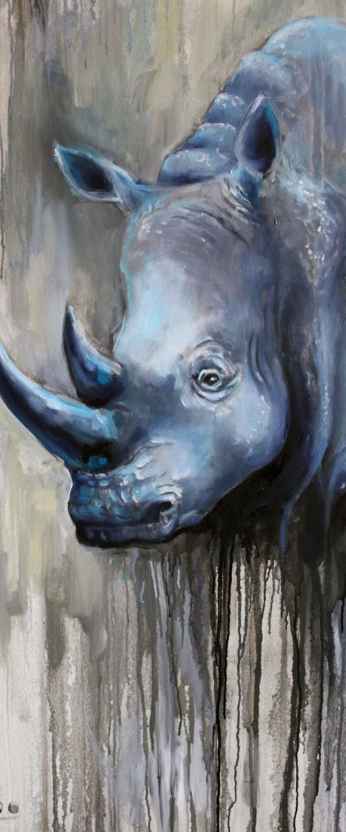 rhinoceros wildlife painting"Blue Ghost" by Lena Navarro