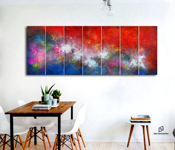 210x80cm. /Panoramic Painting  / 7 in 1 / Alex Senchenko © 2019 /  Ice and Flames