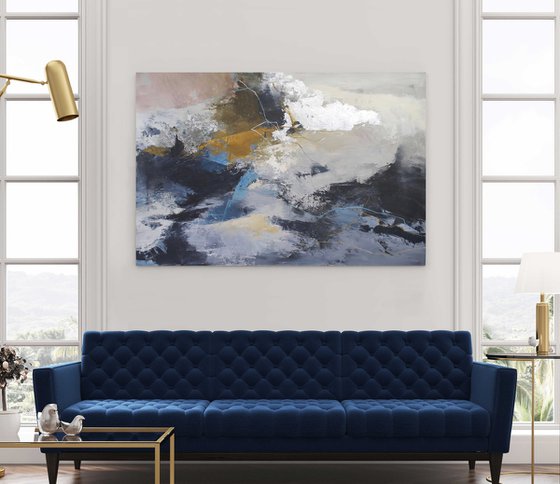 "Pulse" Acrylic navy blue gray abstract art