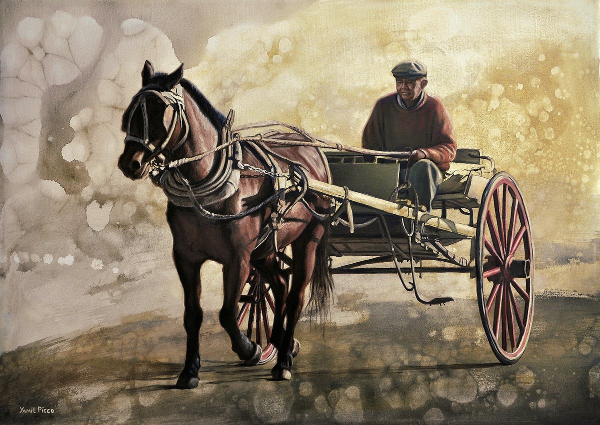 Photorealistic Portrait Painting By Yamil Picco, 39 X 28", Camino A Ambul, Original Artwork