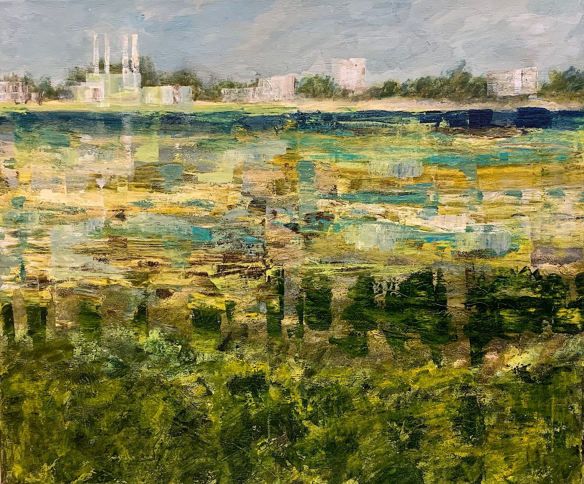 Impressionistic Landscape Acrylic Painting By Suzsi Corio, 26 X 22", Reflections - The Salt Marshes, Original Artwork