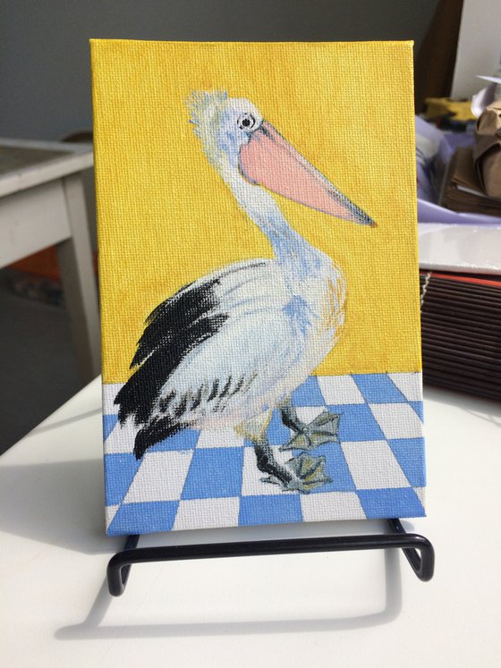 Bird portrait of a pelican on a chessboard - Small canvas art - Gift idea for bird lover