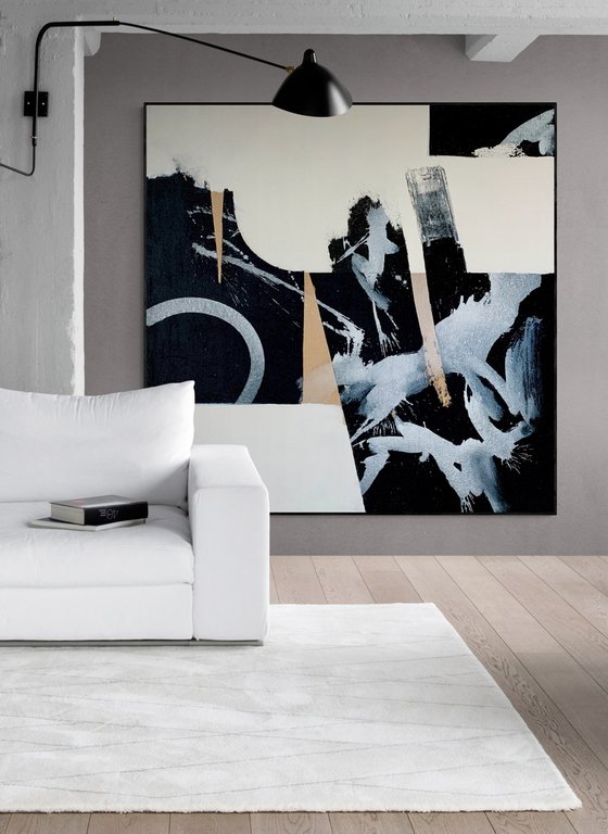 Abstraction No. 3922 black & white XXL minimalism