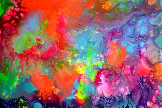 FREE SHIPPING - Happy Harmony III - 150x60 cm - Big Painting XXXL - Large Abstract, Supersized Painting - Ready to Hang, Hotel Wall Decor
