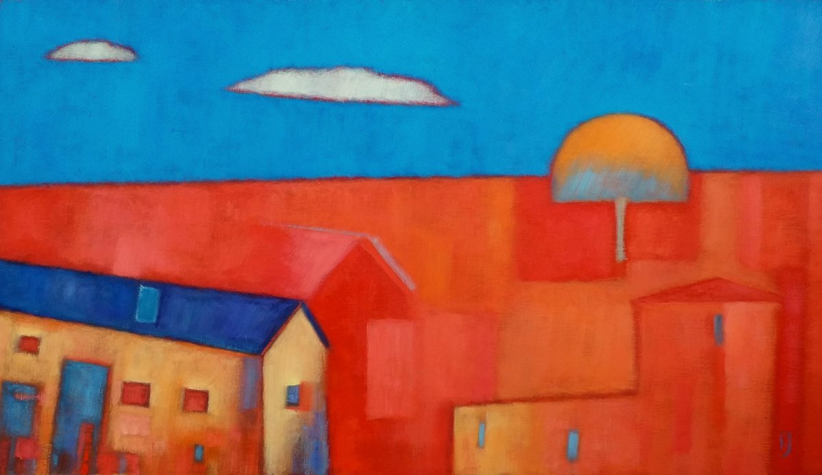 Abstract Landscape Oil Painting By Kestutis Jauniskis, 28 X 16", Summer Etude, Original Artwork