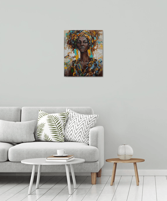 African woman portrait Original oil painting