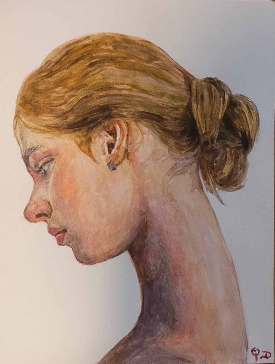 Impressionistic Portrait Watercolour By Qi Debrah, 10 X 13", A Young Ballerina, Original Artwork