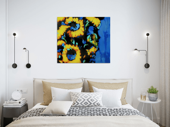 Sunflowers on blue background