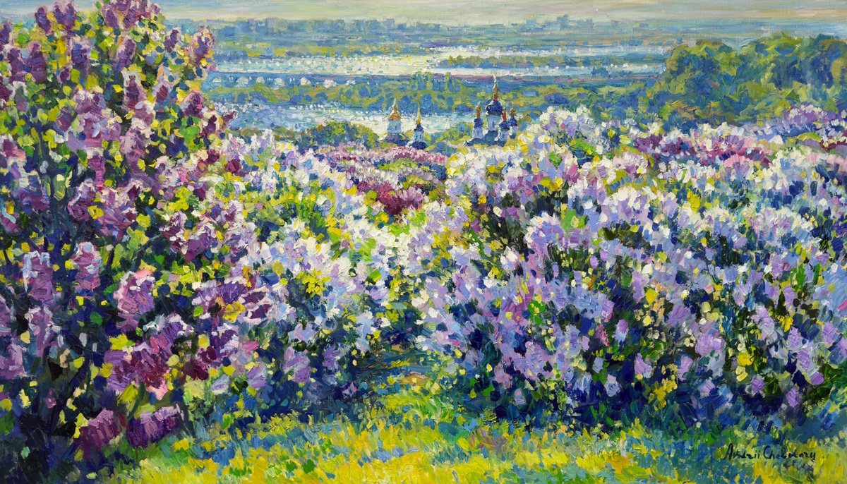 Impressionistic Botanical Oil Painting By Andrii Chebotaru, 55 X 31, Breath Of May, Original Artwork