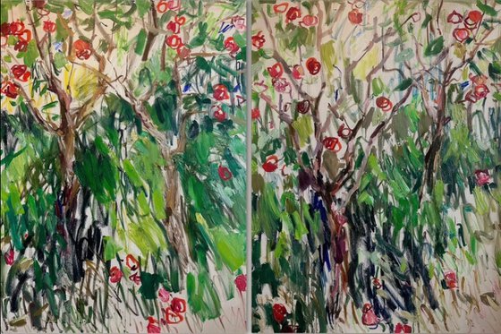 Sunshine & red apples. Diptych