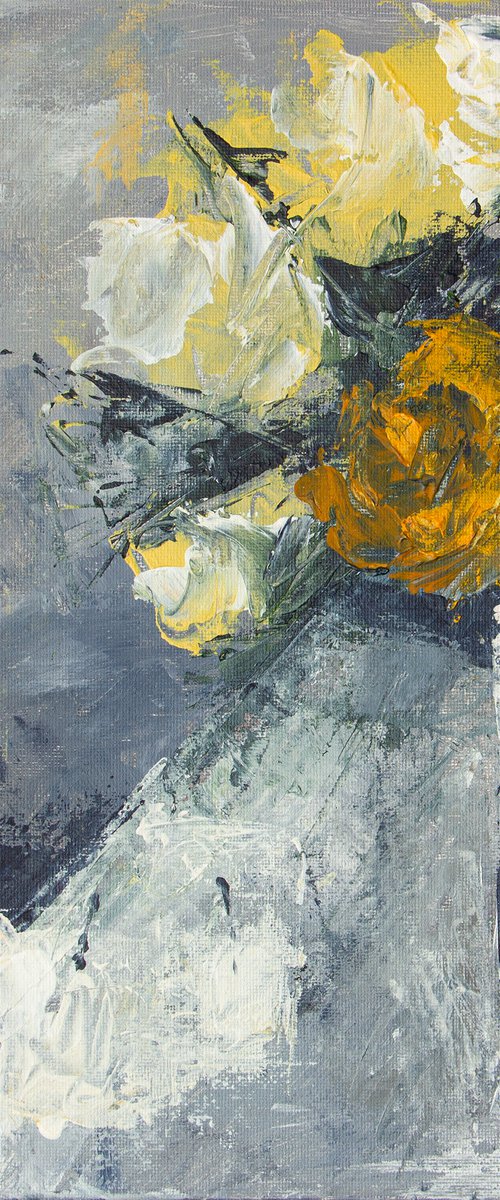 Grey small still life with yellow roses by Irina Bocharova