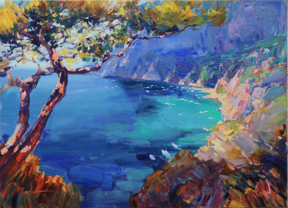 Impressionistic Landscape Oil Painting By Serhii Cherniakovskyi, 35 X 26", Island Of Capri, Original Artwork