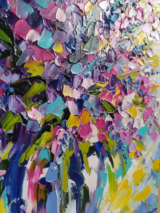 In the rays of the spring sun - oil painting, lilac, lilac bouquet, flowers, flowers oil painting