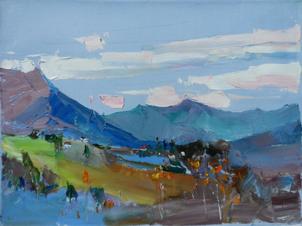 Impressionistic Landscape Oil Painting By Yehor Dulin, 16 X 12", "Ukrainian Mountains", Original Artwork