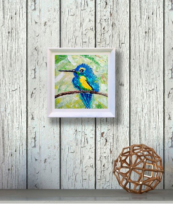 Hummingbird Painting Original Art Bird Artwork Mini Wall Art