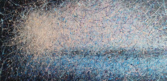 Large light blue sky Сalm abstract painting Сalmness Abstract landscape Pollock style
