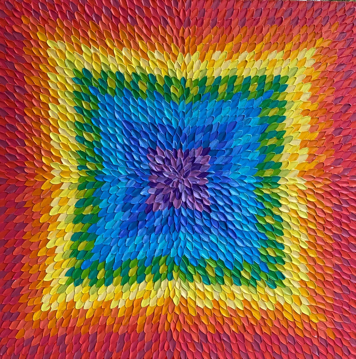 Geometric Abstract Acrylic Painting By Guzaliya Xavier, 36 X 36, Rainbow, Original Artwork