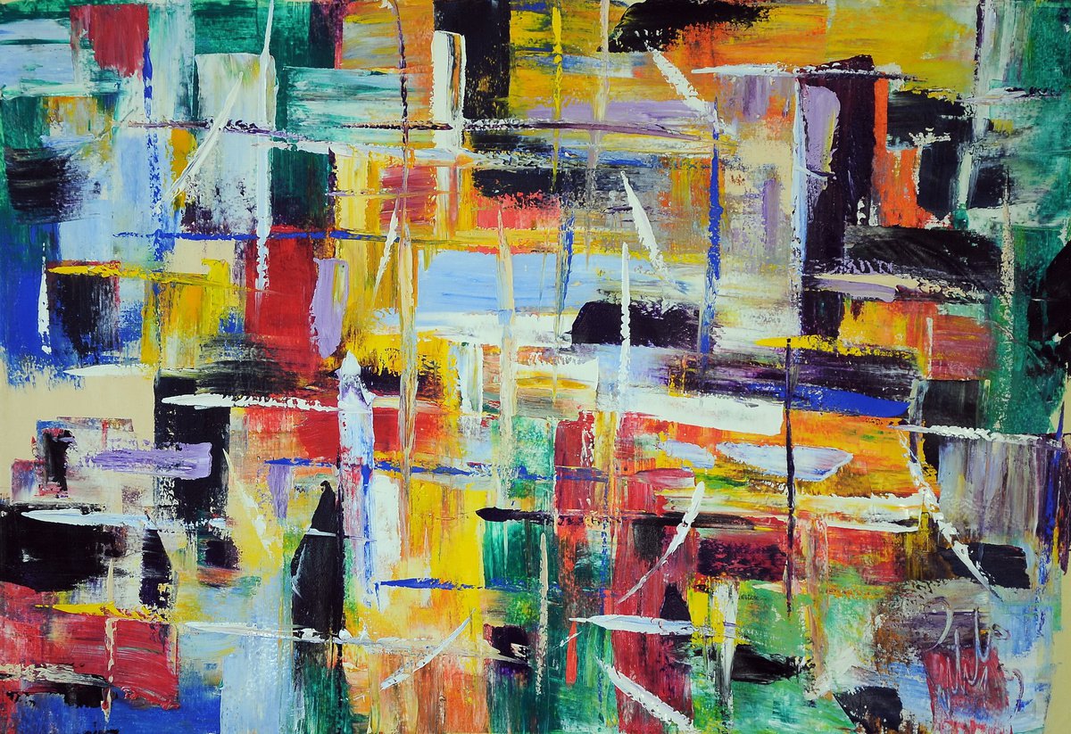 Impressionistic Abstract Acrylic Painting By Antonino Puliafico, 63 X 44, Energia, Original Artwork