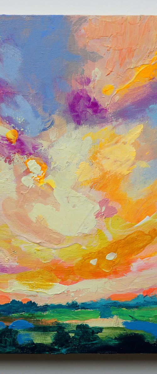 The Skies are Opening 8x8" Small Abstract Cloudscape Painting Original by Kerri McCabe