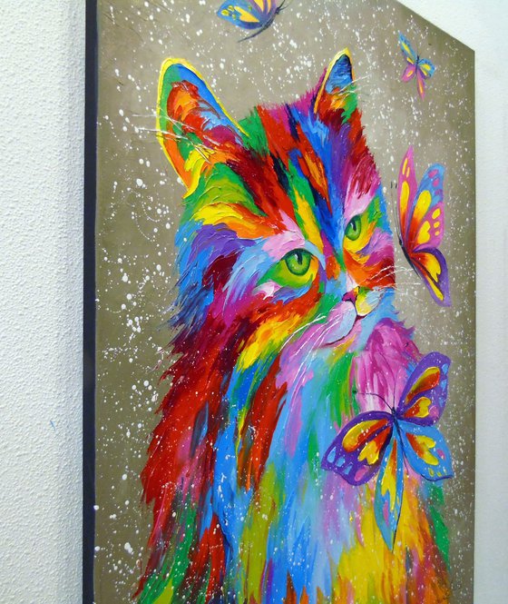 The rainbow cat and butterflies