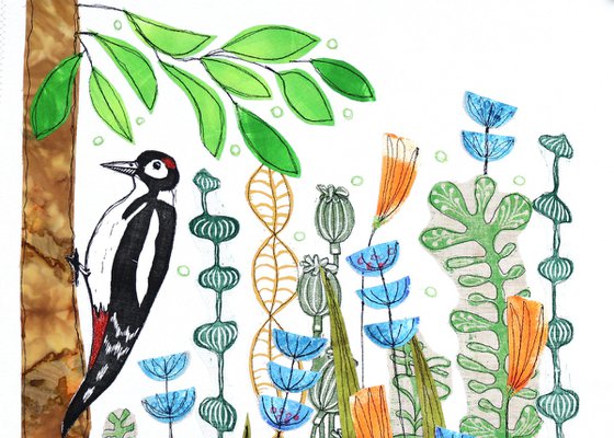 Woodpecker and Flowers