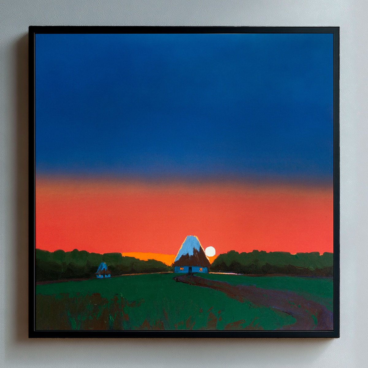 Impressionistic Landscape Acrylic Painting By Bohdan Katolyk, 28 X 28, Evening Cottage, Original Artwork