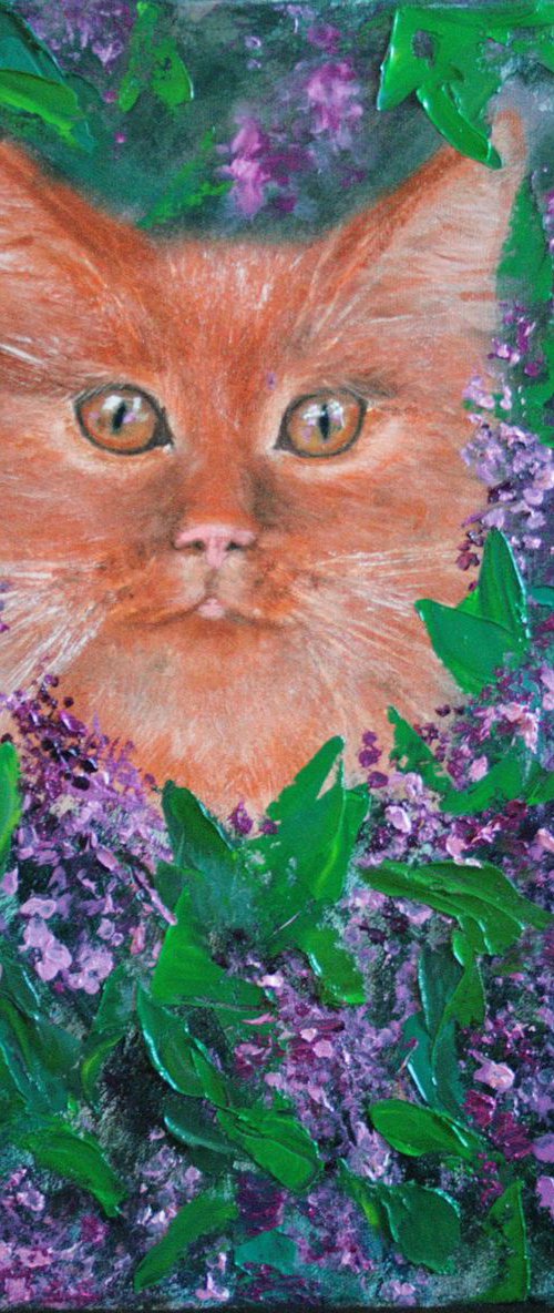Red in wild lilac / Original Painting by Salana Art Gallery