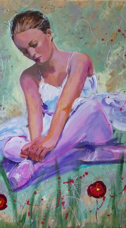 Ballerina in White-Original ballerina painting by Antigoni Tziora