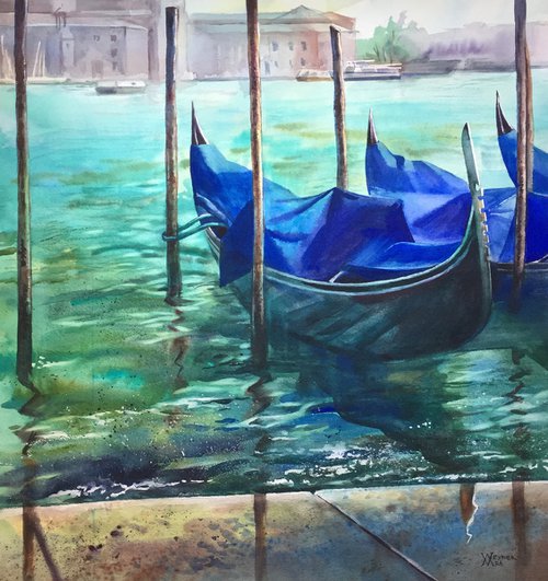 Venetian gondolas. Italian landscape. Venetian landscape - Venice, Gift for her - Gift for him by Natalia Veyner