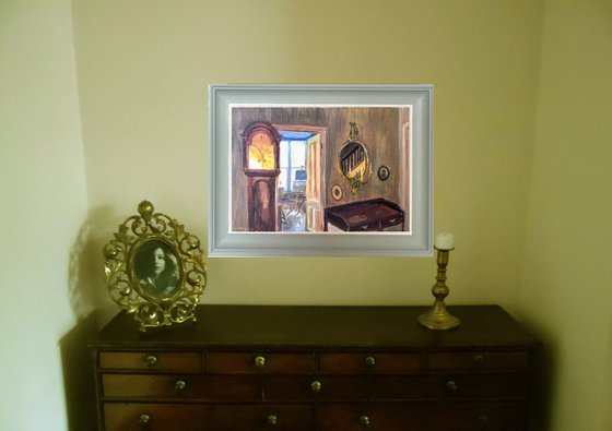 View through to the studio - An original interior oil painting