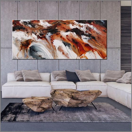 Rusted Granite 240cm x 100cm Rust White Textured Abstract Art