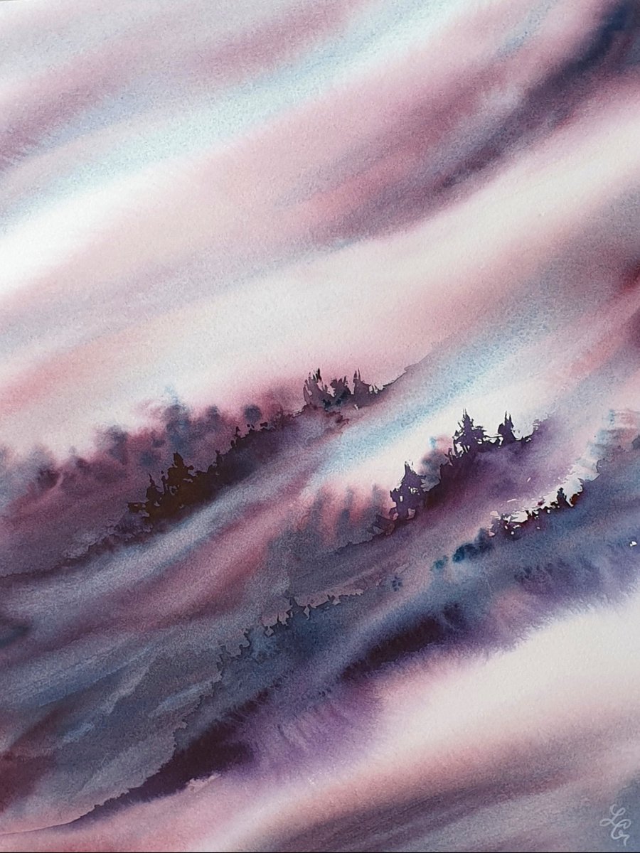 Impressionistic Landscape Watercolour By Elena Genkin, 11 X 14, Lullaby Of The Fairy Tale Waves. Carmine Waves., Artfinder