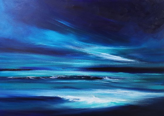 "Midnight Blue" - Cornish Seascape, Art, Skyscape