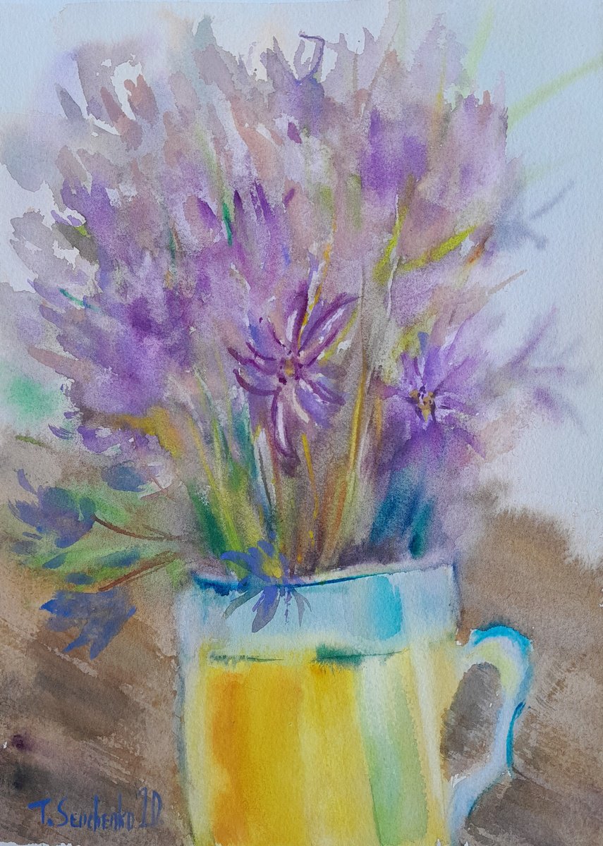 Impressionistic Watercolour , Wild Flowers In A Cup By Tanya Sun, 8 X 12, Artwork For Sale On Artfinder