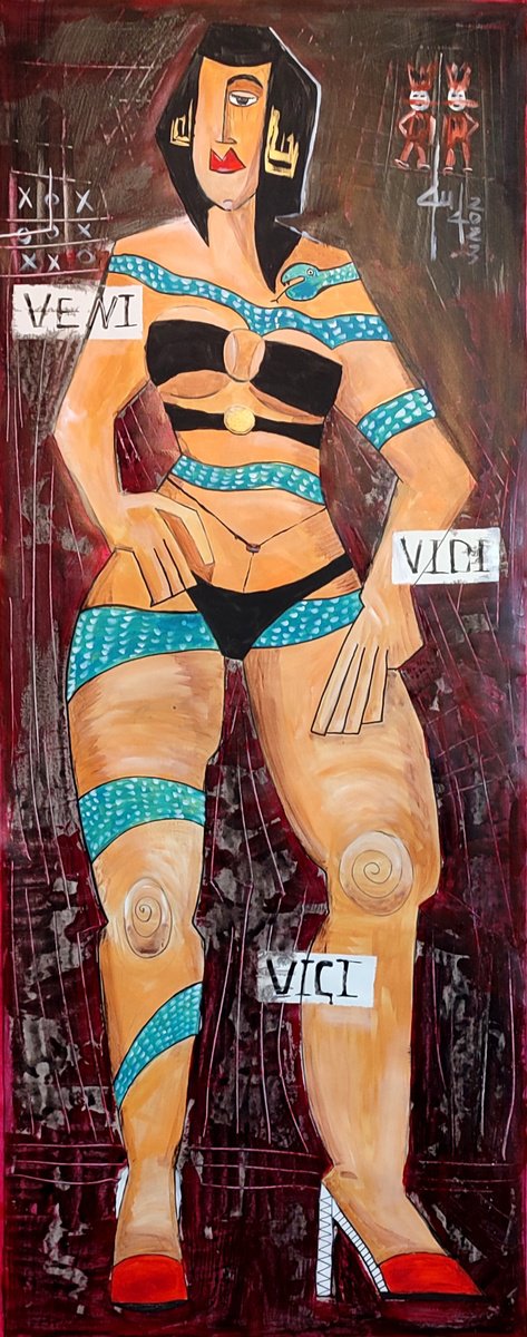 Urban And Pop Portrait Acrylic Painting By Gurgen Arutunyan, 30 X 75, Veni Vidi Vici, Original Artwork