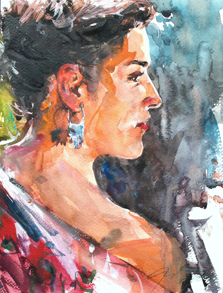 Impressionistic Portrait Watercolour By Maximo Damico, 8 X 11", La Donna Of Napoli, Original Artwork