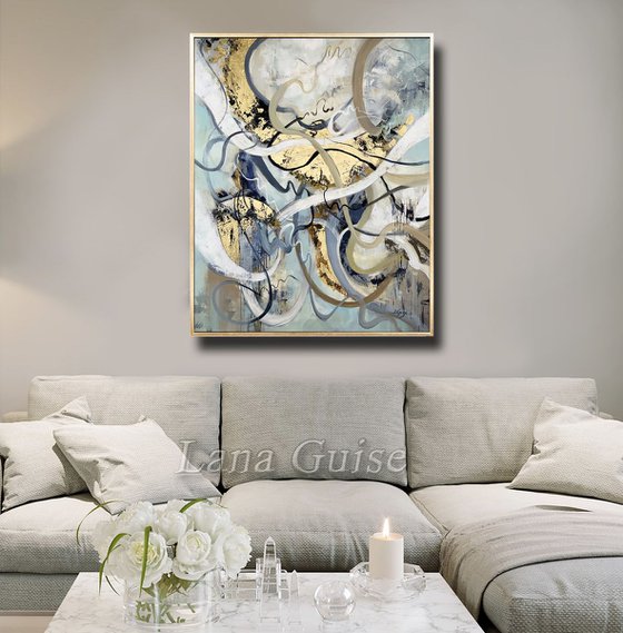 Elegance - 40" Abstract Painting, Gold Leaf Large Painting, Wall Art, Abstract Art, Contemporary Art, Living Room Minimalist Painting
