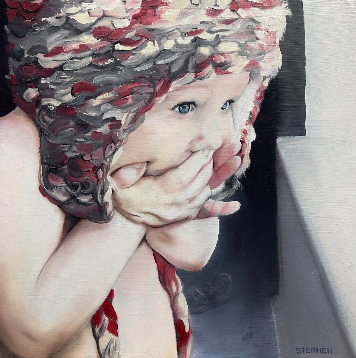 Impressionistic Portrait Oil Painting By Steven M. Curtis, 13 X 13", It