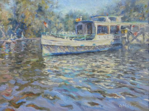 Boat, Lake Templin .One-of-a-Kind Oil Painting on Board. Unframed. by Gerry Miller