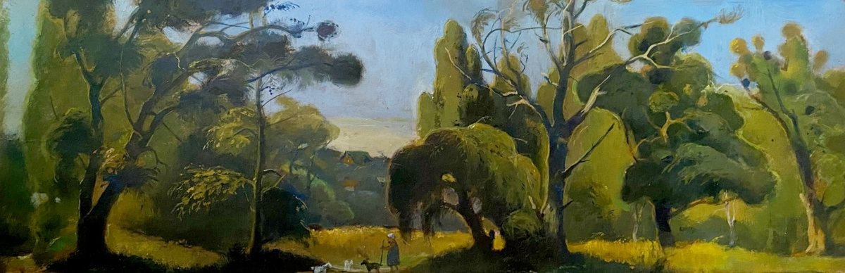Impressionistic Landscape Oil Painting By Oleg And Alexander Litvinov, 26 X 9", Summer Forest Landscape, Original Artwork