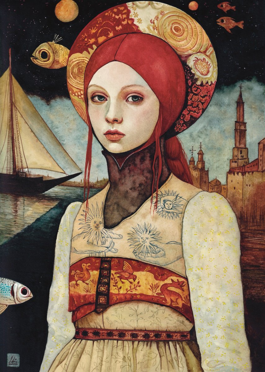 Surrealistic Portrait Watercolour By Lisa Lennon, 9 X 13", Somewhere In Between, Original Artwork