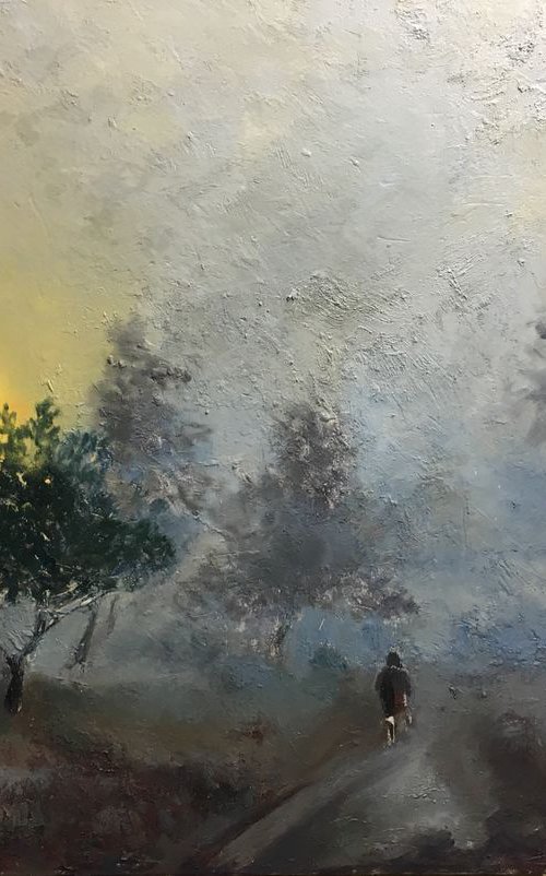 Sunrise and Foggy Morning Large Landscape Painting by Leo Khomich