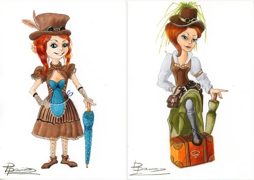Set of 2 Southwestern girls - Original Drawings by Olga Shefranov (Tchefranov)