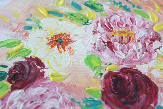 "You are my Love, 2017" - impressionistic Floral Bouquet Acrylic Painting on Canvas