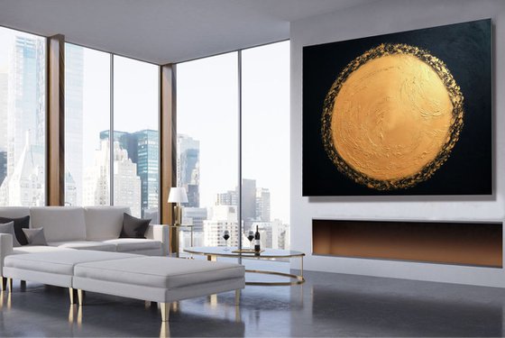 The Light Inside of Me - XL Large, Textured abstract art – Expressions of energy and light - Black & Gold Art. READY TO HANG!