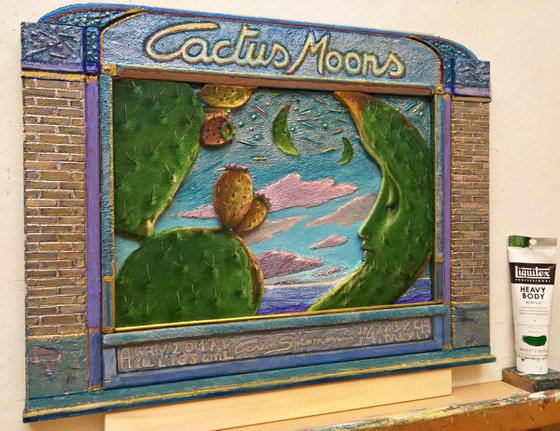 - CACTUS MOONS - ( 3D effect, ready to hang )