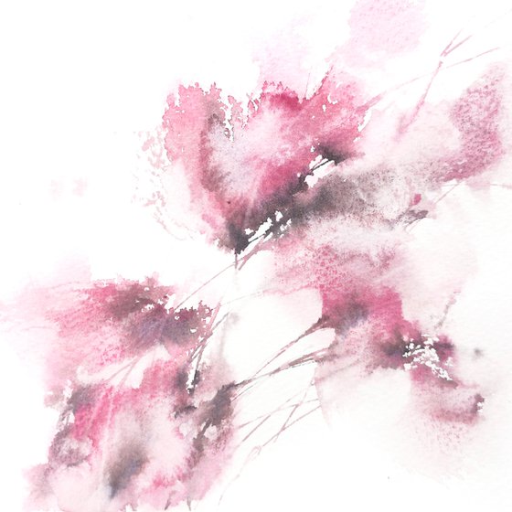 Watercolor flowers, diptych "Tune"