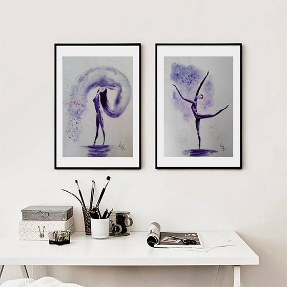 dancer original monochrome watercolor painting" Dance"