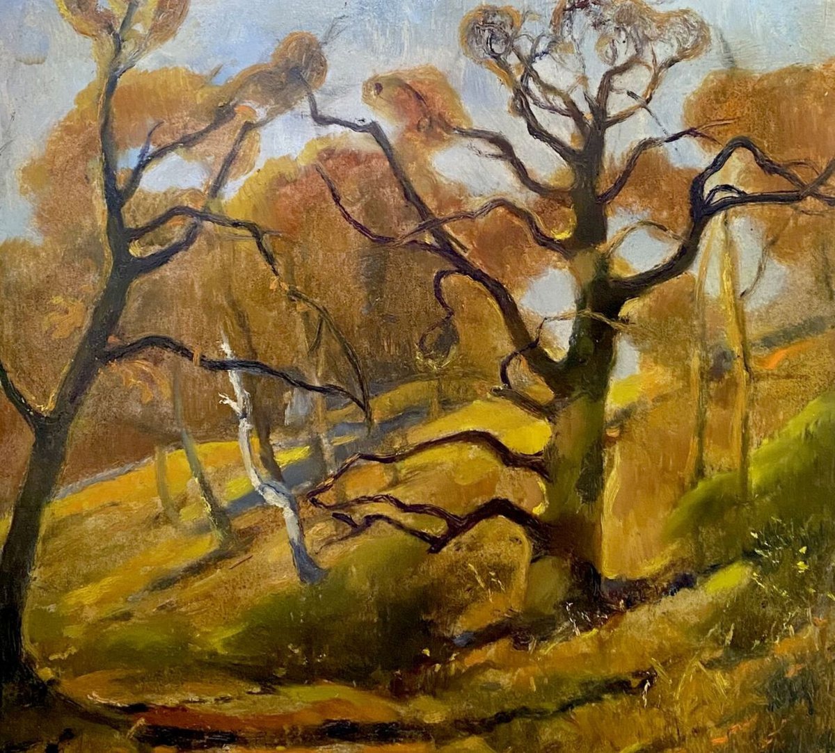 Impressionistic Landscape Oil Painting By Oleg And Alexander Litvinov, 17 X 19", Bright Autumn Day, Original Artwork