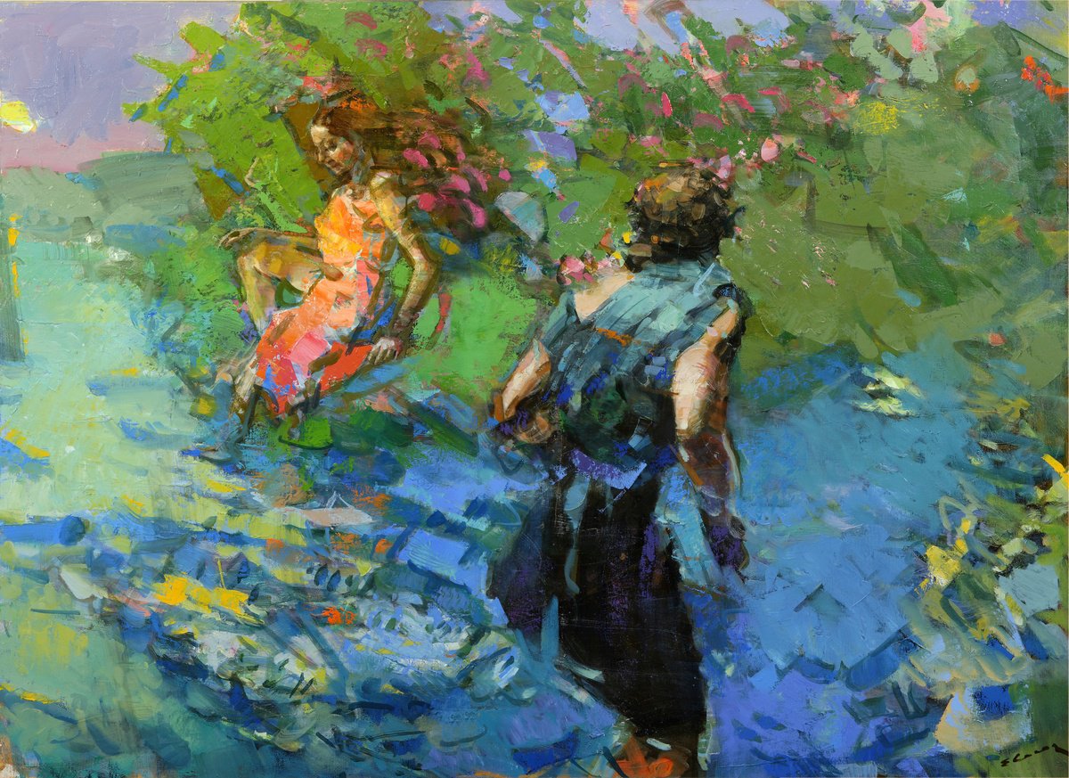 Expressive Portrait Oil Painting By Eugene Segal, 43 X 31, Abduction, Original Artwork